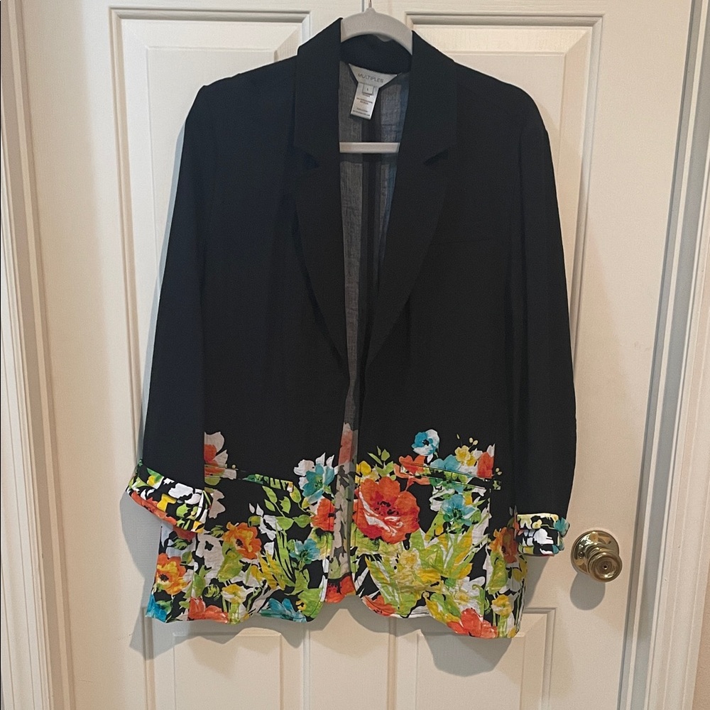 Multiples Black Blazer with Vibrant Floral Design
